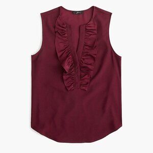 NEW J CREW Ruffle Front Top in Satin Crepe XXS Burgundy